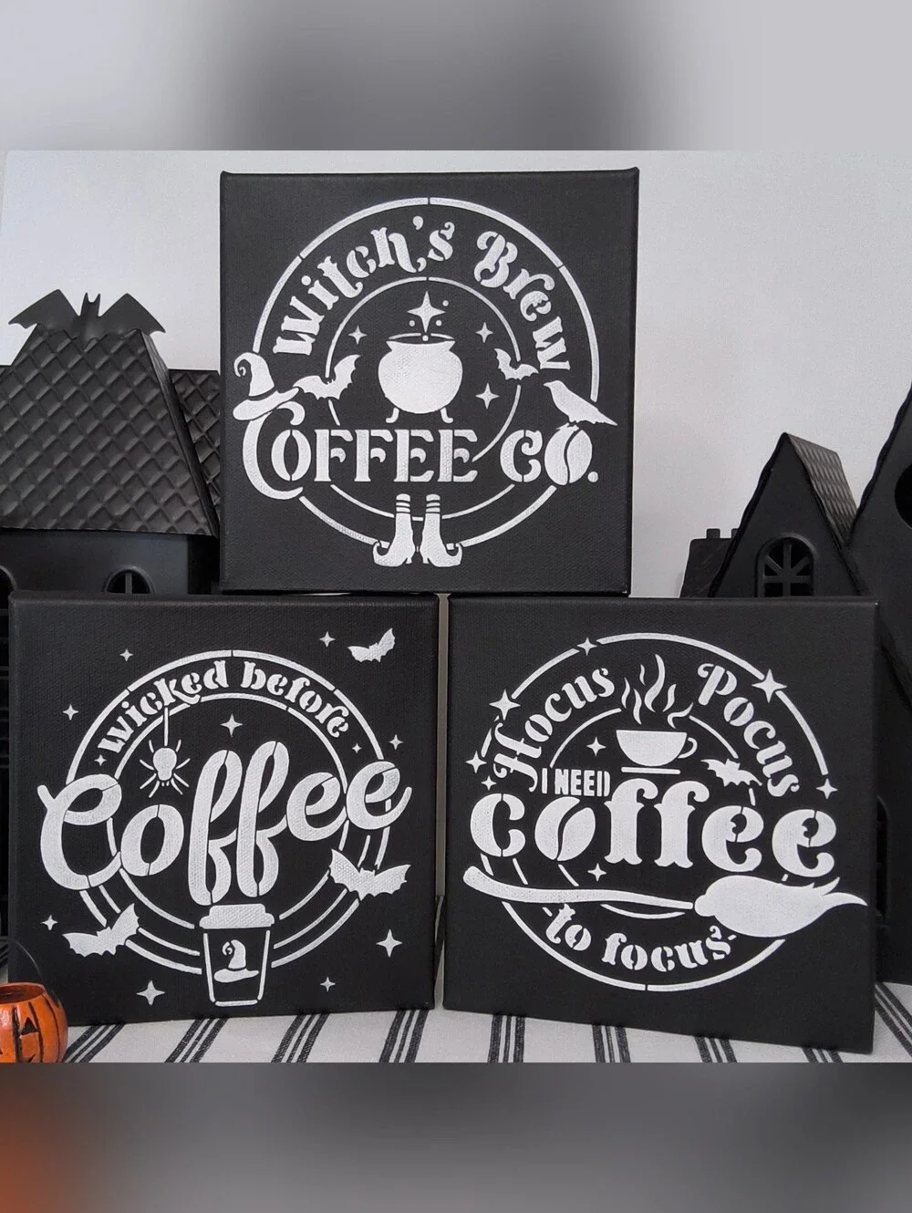 Wicked Before Coffee Painted Canvas Sign 6x6 Halloween Coffee Bar Stencil Art